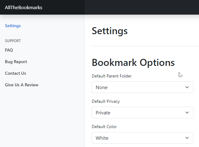 Extension settings page