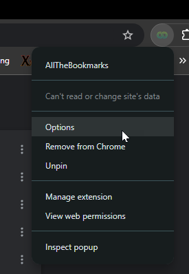 Right-clicking on the extension icon