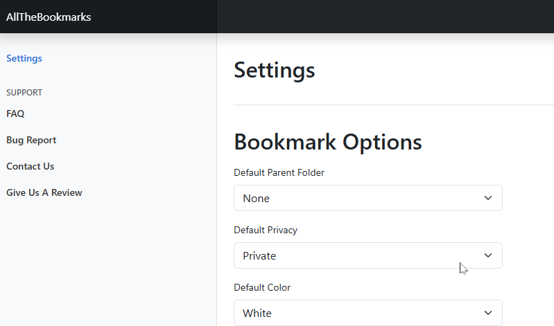 Extension settings page