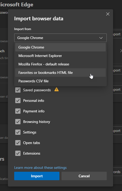 Extension settings page