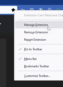 Extension settings page