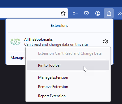 Extension settings page