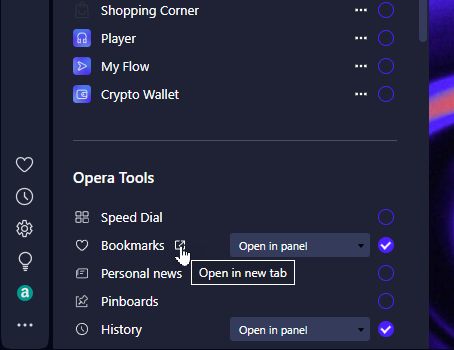 Extension settings page